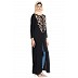 Front open abaya with golden color embroidery- Black Front open abaya with golden color embroidery- Black